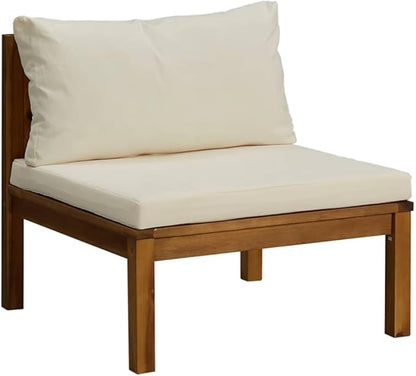 Outdoor Sectional Corner Sofa in Cream White, 27.2 x 27.2 x 24.6 in Solid Acacia Wood Couch Set for Balcony, Patio or Garden Seating