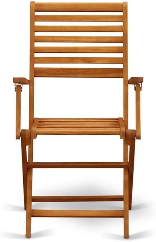East West Furniture BBSCANA Beasley Folding Patio Dining Chairs With Arm Rest - Acacia Wood, Set of 2, Natural Oil