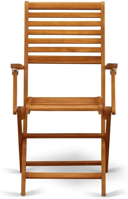 East West Furniture BBSCANA Beasley Folding Patio Dining Chairs With Arm Rest - Acacia Wood, Set of 2, Natural Oil