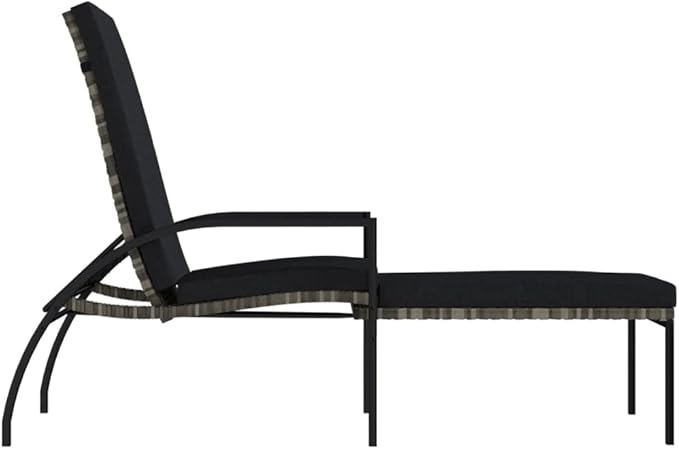 Sun Lounger Grey PE Rattan, Galvanized Steel, Fabric (100% Polyester) Recliner Chair Garden Sun Lounger Relaxing Chair for Patio Garden