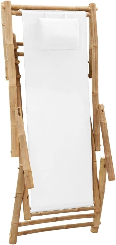Deck Chair Bamboo and Canvas, Outdoor Patio Furniture, Balcony Chairs, Lounge Chairs, Beach Lounge Chair Outdoor - Photo 7