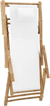 Deck Chair Bamboo and Canvas, Outdoor Patio Furniture, Balcony Chairs, Lounge Chairs, Beach Lounge Chair Outdoor - Photo 7