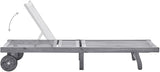 Outdoor Sun Lounger with Cushion, Grey Solid Acacia Wood Pool Lounge Chair - Photo 4