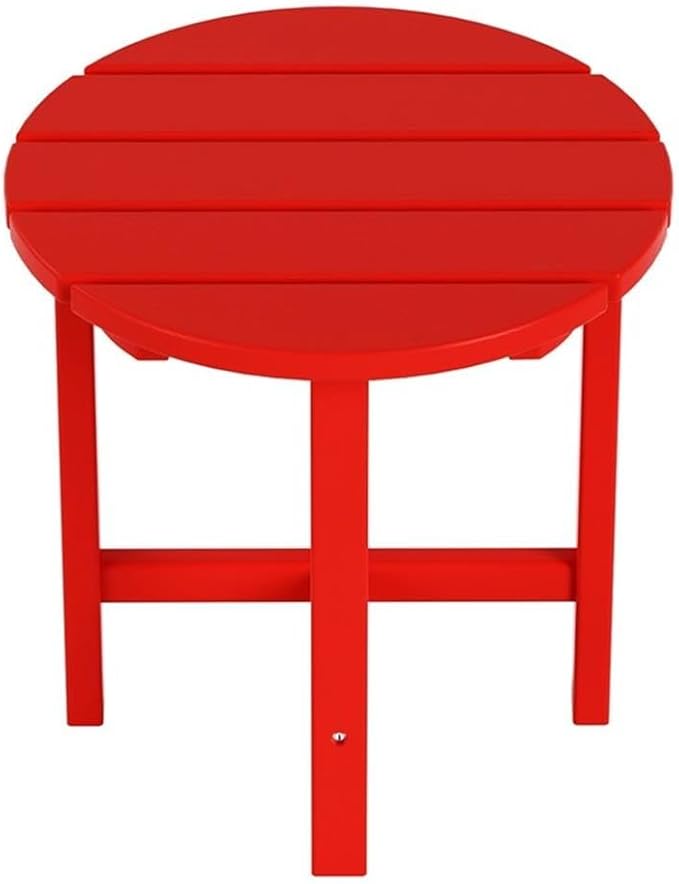 Costaelm Round Outdoor Side Tables, Adirondack Patio Tables for Outside, HDPE Patio End Table Weather Resistant, Balcony Table for Pool, Seaside, Backyard, Porch, Indoor Companion, Red