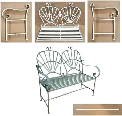 Sturdy Outdoor Metal Garden Bench for 2, Weatherproof Iron Frame with Backrest & Armrests, Perfect for Park, Yard, Porch, Lawn - 661 lb Capacity (White)