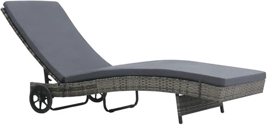Anthracite PE Rattan Outdoor Chaise Lounge, 78.3" x 23.6" Modern Reclining Patio Lounger with Wheels & Cushion, 330 lb Capacity Sunbathing Chair for Garden, Poolside and Balcony