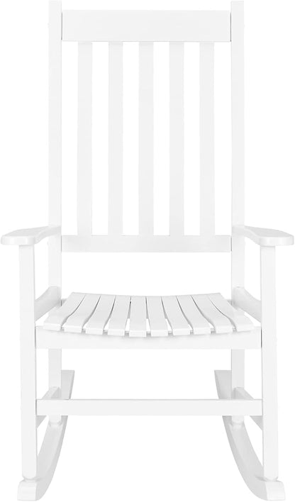 Outdoor Porch Rocker Chairs,Weather Resistant Wood Rocking Chair for Adults,Modern Rocking Accent Chairs,Indoor Outside Furniture Rocker,with Armrest,for Garden Lawn Backyard Poolside Deck (White)