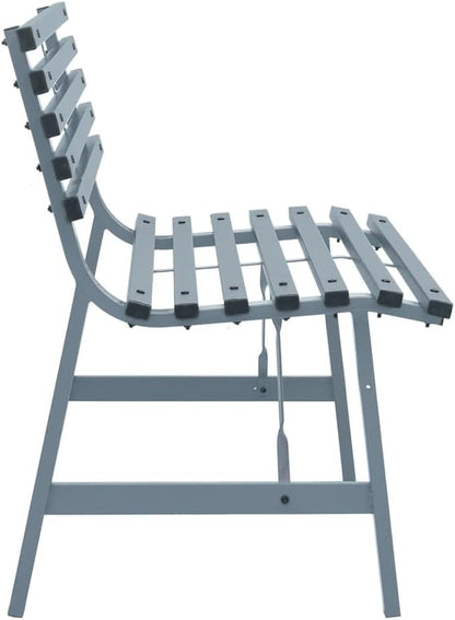 Vintage Style Garden Bench Grey Powder-Coated Steel Medium Outdoor Bench for Two Adults, Heavy-Duty Weather-Resistant Patio Seating with Elegant Design for Balcony Garden