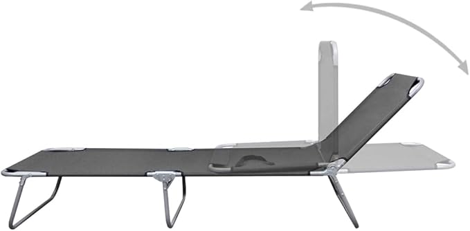 Folding Sunlounger Grey 74.4"x22.8" Powder-Coated Steel Frame Portable Outdoor Chaise Lounge with Adjustable Backrest - Photo 3