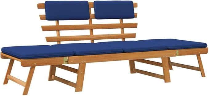Patio Bench with Cushions,Park Wooden Bench,Garden Bench,Balcony Bench,Outdoor Furniture,Picnic Bench, for The Front Porch,Deck, Balcony or Backyard,2-in-1 74.8" Solid Acacia Wood
