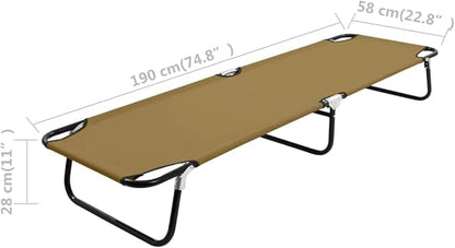 Folding Taupe Outdoor Chaise Lounge, 74.8"x22.8"x11", Powder-Coated Steel Frame Reclining Patio Sun Lounger for Backyard, Poolside, Beach