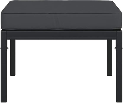 Outdoor Combination Sofa Terrace Furniture Set Garden Footstool Black and Grey Powder-Coated Steel, Polyester, Foam