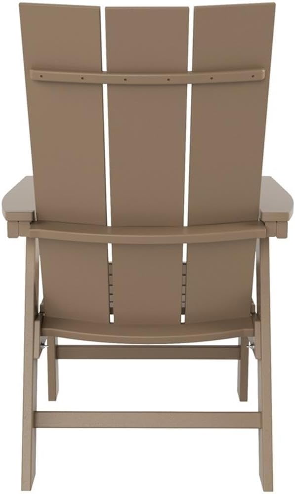 Costaelm Outdoor Adirondack Chair, HDPE Patio Balcony Chairs, Portside Seashell Nautical Curveback Adirondack Chair and Fire Pit Chairs, Weathered Wood