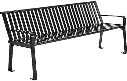 Global Industrial 6 ft. Outdoor Heavy-Duty Portable Park Bench with Back, Vertical Steel Slat, Corrosion-Resistant Black Powder Coat Finish, Unassembled