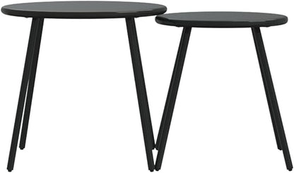 Set of 2 Black Powder-Coated Steel Round Garden Coffee Tables for Indoor and Outdoor Use with Modern Design and Durable Frame