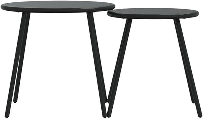 Garden Coffee Table Set of 2 Black Powder-Coated Steel Small Patio Side Table Coffee Tables for Lawn Backyard - Photo 5