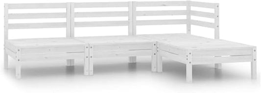 4-Piece Garden Lounge Set, Solid Pinewood Modular Outdoor Sofa Furniture, Rustic Pallet Style Patio Seating with Comfortable Cushions for Backyard, Garden, and Living Room, White