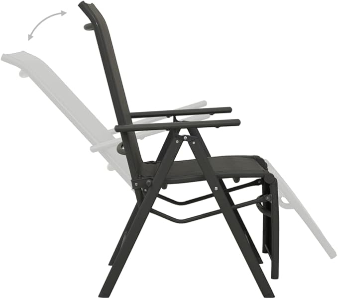 vidaXL Set of 2 Reclining Patio Chairs - Outdoor Comfort with Adjustable Backrest and Footrest - Modern Design Lounge Chairs with Durable Powder-Coated Aluminum Frame and Breathable Textilene - Black