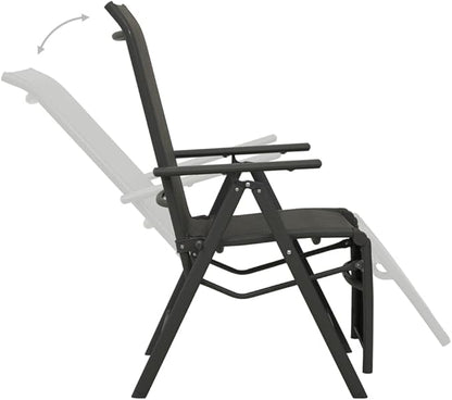 vidaXL Set of 2 Reclining Patio Chairs - Outdoor Comfort with Adjustable Backrest and Footrest - Modern Design Lounge Chairs with Durable Powder-Coated Aluminum Frame and Breathable Textilene - Black