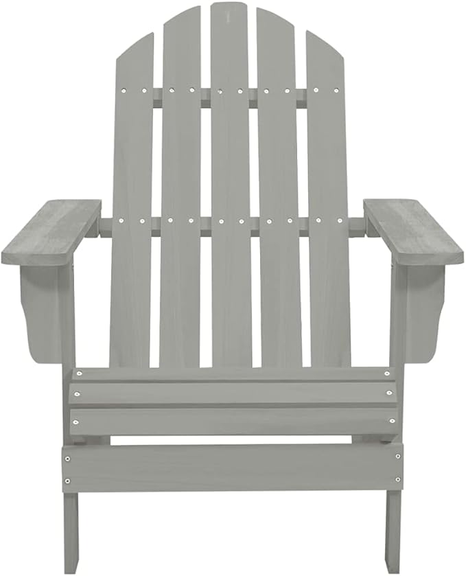 Solid Fir Wood Gray Adirondack Chair with Table Patio Furniture Set for Garden Balcony Porch Outdoor Seating Relaxation - Photo 6