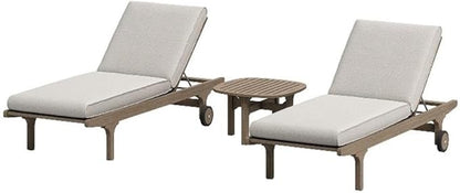 Modway Saratoga Teak Wood Set of 2 Chaise Lounge Chairs and Side Table in Pebble - 3-Piece Outdoor Furniture Set