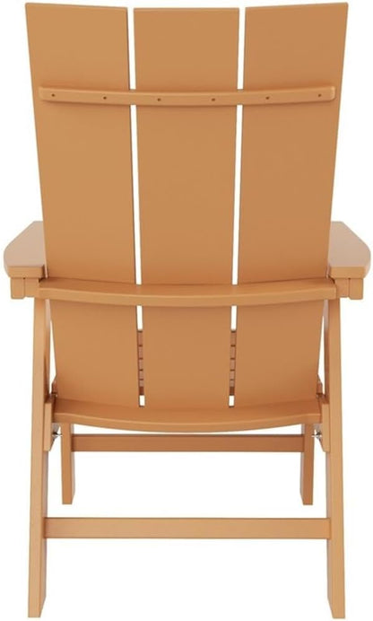 Costaelm Patio hdpe Adirondack Chair, Outdoor Balcony Pool Chair, Modern Front Porch Fire Pit Backyard Chair, Garden Resin Lounge Chair for Outside, Teak