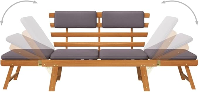 2-in-1 Patio Daybed with Cushion,Park Wooden Bench,Garden Bench,Balcony Bench,Outdoor Furniture,Picnic Bench, for The Front Porch,Deck, Balcony or Backyard,74.8" Solid Acacia Wood