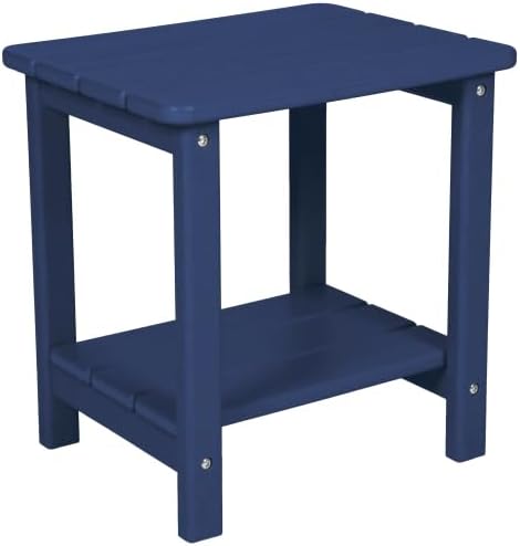 Outdoor Rocking Chair Set with Side Table, 3-Piece Rocking Chair Set with Wood-Texture,All Weather-Resistant,Black (Navy Blue + Plastic-1)