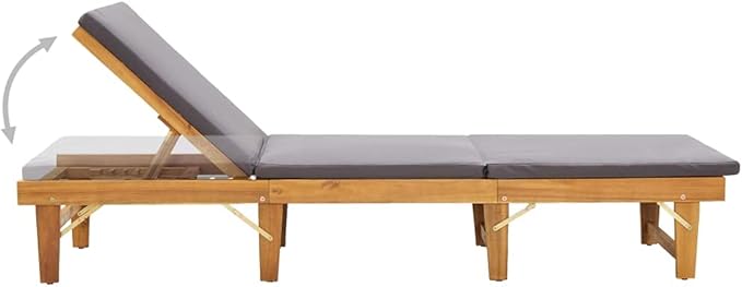 Folding Acacia Wood Sun Lounger 24 x 78.7 x 33.9 in Grey Reclining Outdoor Chaise for Patio Poolside Backyard Balcony - Photo 3