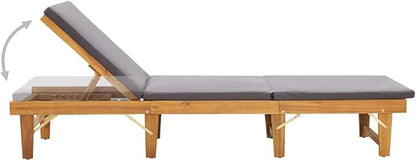 Folding Acacia Wood Sun Lounger 24 x 78.7 x 33.9 in Grey Reclining Outdoor Chaise for Patio Poolside Backyard Balcony