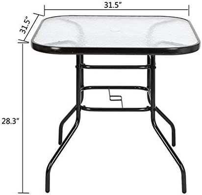 32in Outdoor Table Patio Dining Table Outdoor Dining Table with Umbrella Hole Square Tempered Glass for Yard Bistro - Photo 3