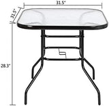 32in Outdoor Table Patio Dining Table Outdoor Dining Table with Umbrella Hole Square Tempered Glass for Yard Bistro - Photo 3