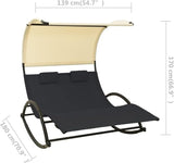 Large Double Sun Lounger Outdoor Chaise Lounge 71"x55"x67" Textilene Rocking Patio Pool Tanning Chair with Canopy & Two - Photo 2