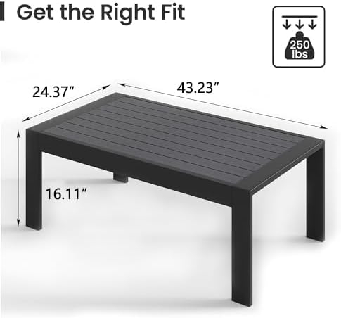 All-Weather Aluminum Outdoor Coffee Table, Modern Rectangle Patio Coffee Table for Balcony Garden, Black