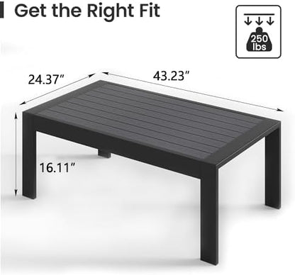 All-Weather Aluminum Outdoor Coffee Table, Modern Rectangle Patio Coffee Table for Balcony Garden, Black