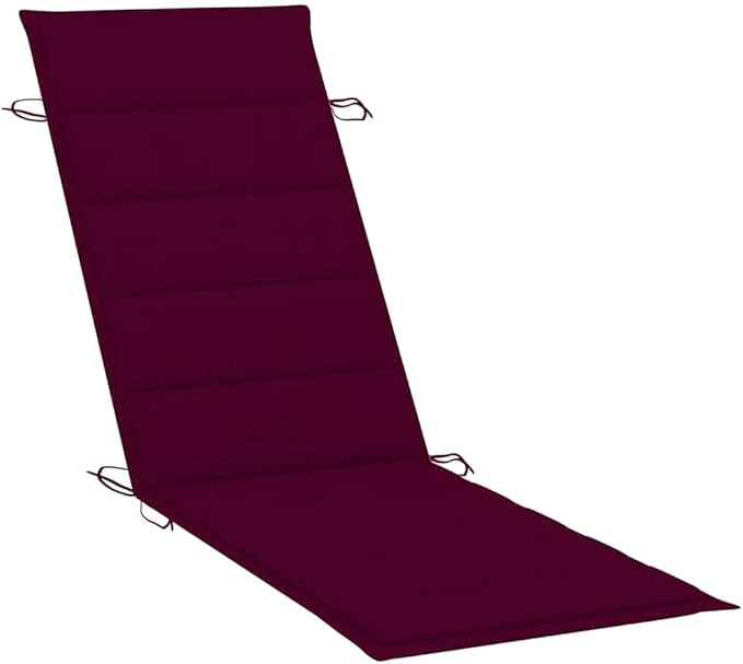 Sun Lounger Natural Wood, Wine Red Solid Acacia Wood, Polyester Patio Chaise Lounge Garden Sun Lounger for Yard Poolside - Photo 6