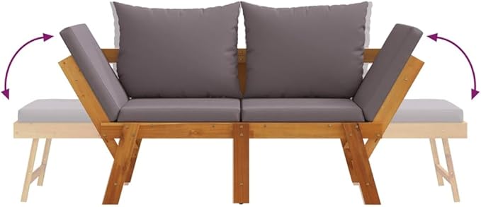Garden Bench Dark Grey, Wood Solid Acacia Wood, Polyester Medium Yard Bench Park for Outdoor Courtyard