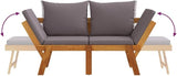 Convertible Garden Bench 2 in 1 Patio Daybed Solid Acacia Wood 29 x 81 x 26 in Grey Cushions Outdoor Seating for - Photo 8