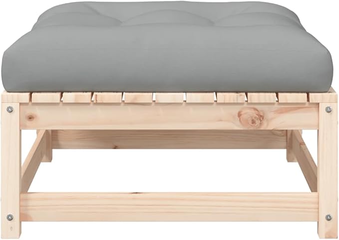 Grey Solid Pine Wood Patio Footstool with Waterproof Cushion - Photo 7