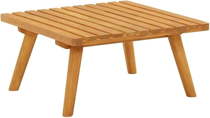 BOWERY HILL Solid Acacia Wood Garden Footstool, Natural Wood with Dark Grey Weather-Resistant Cushion - Photo 3