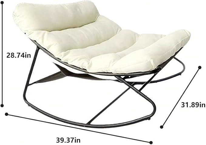 Oversized Papasan Rocking Chair with Cushion, 300 lbs Weight Capacity, Comfortable Indoor Outdoor Lounge Chair for Patio, Garden, Living Room & Bedroom–White