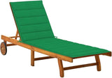 Outdoor Sun Lounger with Adjustable Backrest and Green Cushion, Solid Acacia Wood Patio Chaise Lounge for Garden - Photo 1