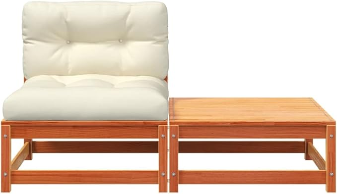 Patio Sectional Sofa with Cushions and Footstool Wax Brown Solid Pine Wood Modular Outdoor Furniture Set for Garden - Photo 5