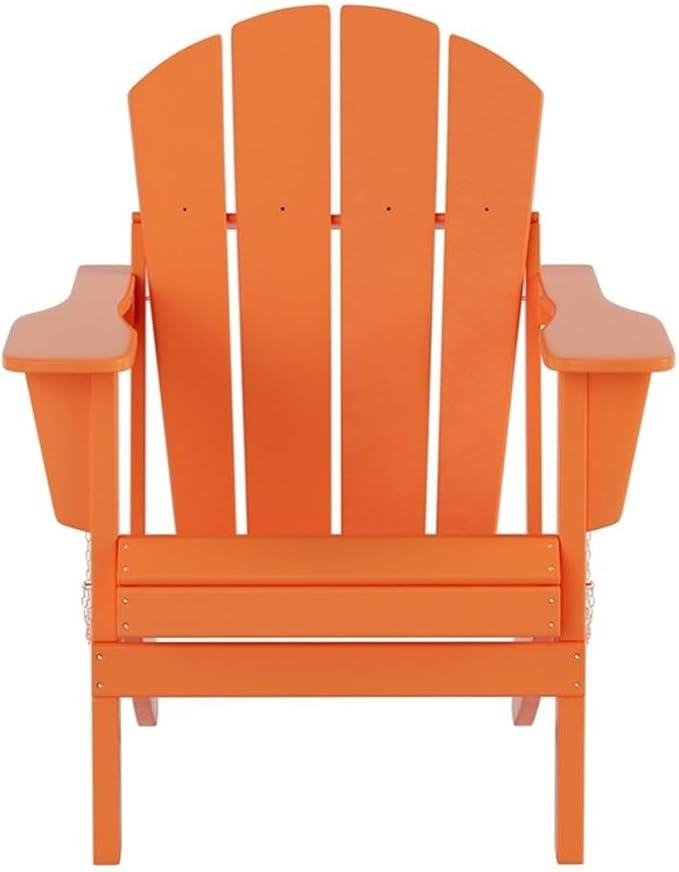 Costaelm Outdoor Folding Chair, Outdoor Seating Folding Firepit Chairs, All Weather Poly Adirondack Chair for Deck Backyard Garden Lawn Pool Patio, Orange