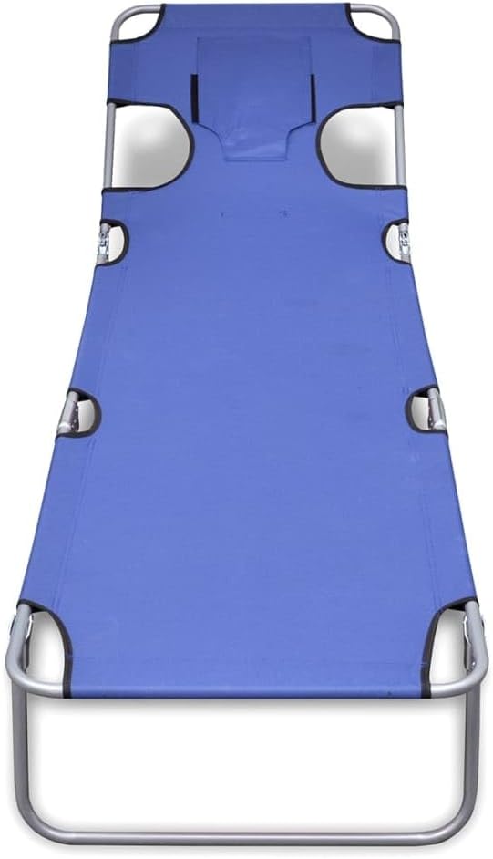 Folding Blue Sun Lounger Outdoor 74.4x22.8x10.6 in Powder-Coated Steel Frame Adjustable Backrest Portable Poolside - Photo 3