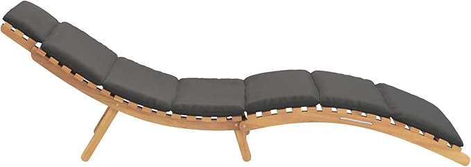 Brown Teak Outdoor Chaise Lounge 77.95x21.65x23.03 in Weather-Resistant Sunlounger with Thick Cushion for Poolside - Photo 5