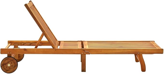 Acacia Wood Outdoor Chaise Lounge 78.7" Grey Wash Patio Recliner with Wheels & Red Plaid Cushion Adjustable Backrest - Photo 5