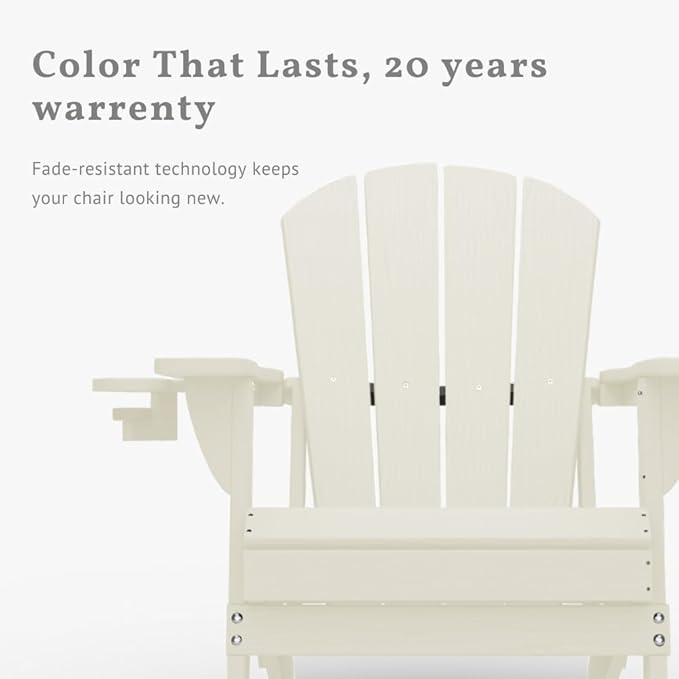 Folding Adirondack Chairs with Cup Holders, Set of 4 HDPE Plastic Outdoor Chairs, Weather Resistant, Real Wood Look - Photo 4