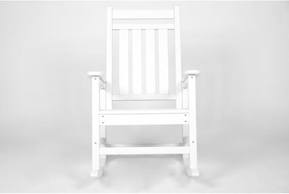 Outdoor Rocking Chair Set with Side Table, 3-Piece Rocking Chair Set with Wood-Texture,All Weather-Resistant,Black (White + Plastic)