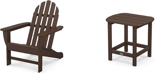 Polywood Classic Adirondack Chair, Mahogany and South Beach 18" Side Table 2-Piece Outdoor Furniture Set